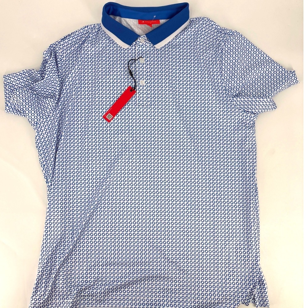 Redvanly Devine Polo Shirt Mens XL Marine Blue White Geometric Print R2504 NEW